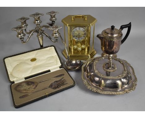 A Collection of Various Silver Plated Items to include Five Branch Candelabra, Entree Dish, Ladle Etc 