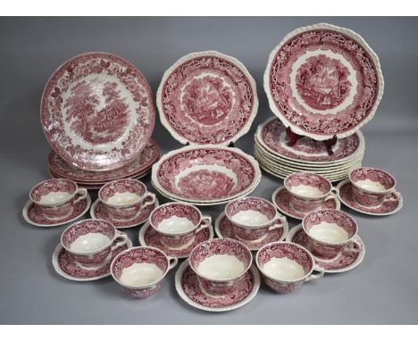 A Masons 'Vista' Pattern Tea Set to Comprise Ten Cups, Nine Saucers, Nine large Plates, One Smaller Example and Two Bowls Tog