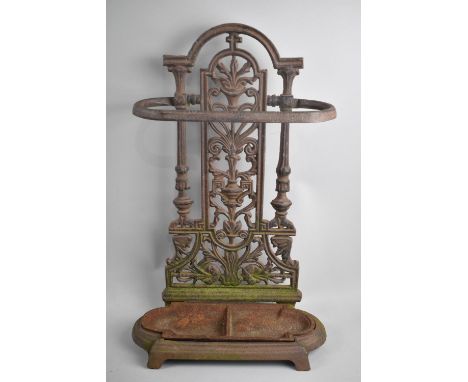 A Reproduction Coalbrookdale Style Cast Iron Stick Stand with removable Tray, 50cms High 