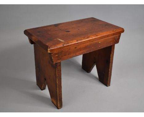 A Stained Pine Rustic Rectangular Topped Stool, 40cms by 23cms by 32cms High 