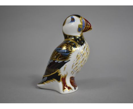 A Royal Crown Derby Imari Gold Button Paperweight, Puffin 