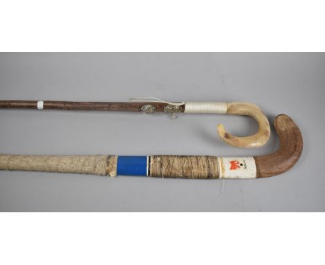 A 20th Century Horn Handled Shepherds Crook together with a Hockey Stick 