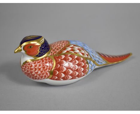 A Royal Crown Derby Imari Gold Button Paperweight, Pheasant 