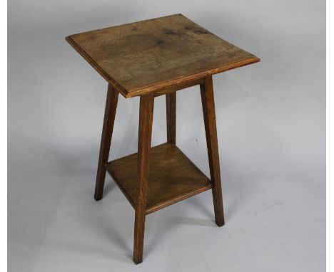 An Edwardian Oak Square Topped Occasional Table with Stretcher Shelf, 43cms Square 