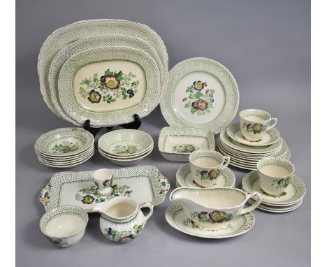 A Mason's Paynsley Pattern Service to comprise Four Cups, Saucers and Five Side Plates, Rectangular Tray, Sauce Boat and Stan