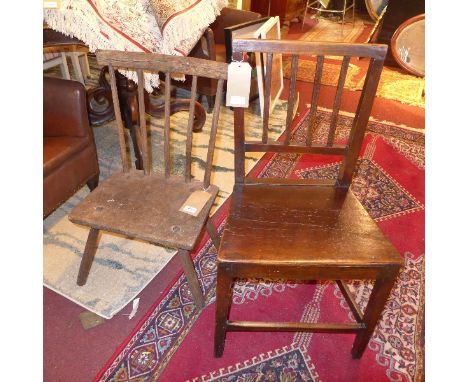 A late 18th Century oak stick back chair together with an oak stick back chair (2)