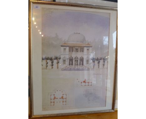 A 20th Century architectural print, farmed and glazed. 75x51cm 
