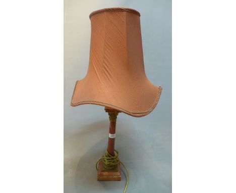 A 20th Century Corinthian column table lamp, with brass capital above marble column and stepped base, H:75cm