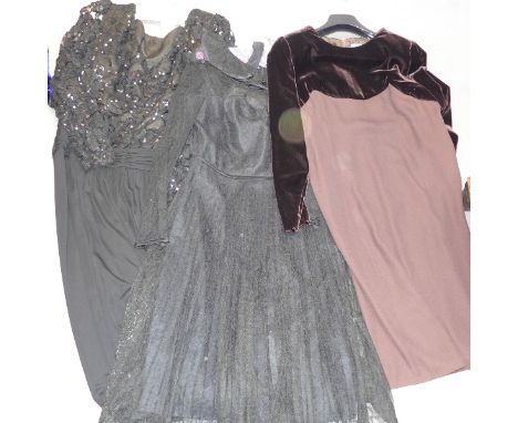 A collection of vintage ladies evening dresses, mostly 1980s including A Marcel Fenez designed by Roland Klein having black l