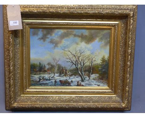 A 20th Century Dutch school, 'Winter On The Ice', oil on panel, unsigned, 29cm x 39cm