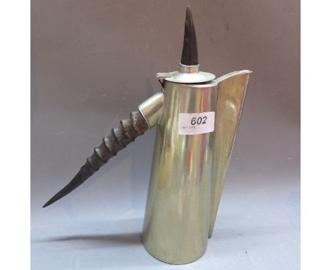A plated hot water pot, with horn handle and finial