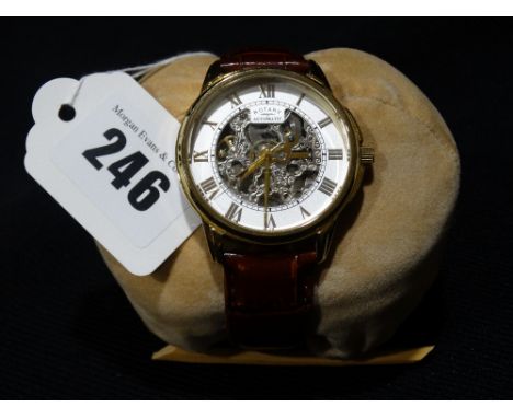     A Gents Rotary Automatic Skeleton Wrist Watch On A Leather Bracelet             