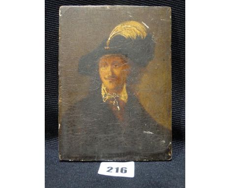     A Small Oil On Panel Portrait Painting Of A Cavalier Gentleman, Unsigned, 5.5 X 4"                                       
