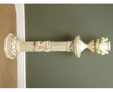 Capodimonte ceramic urn shaped vase on pedestal, moulded with Putti H130cm Condition Report Click here for further images, co