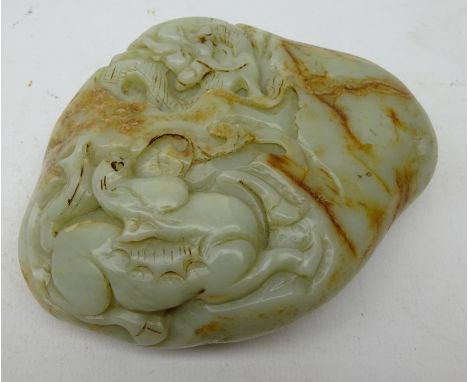 18th century Chinese pebble Jade scroll weight, carved with Dragon and Horse, L13cm Condition Report Click here for further i