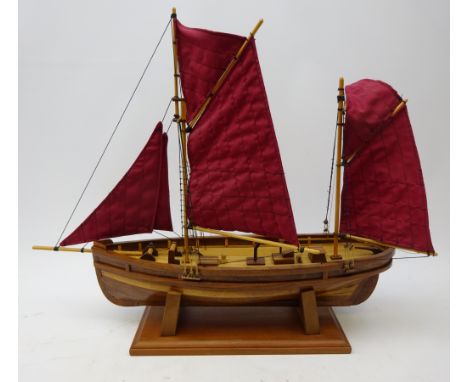 Wooden scale model of a twin masted Yorkshire Yawl, under sail, on stand, L61cm  Condition Report Click here for further imag