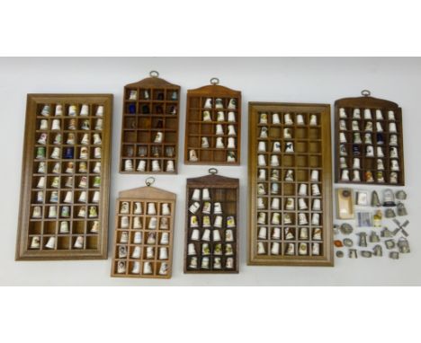 Collection of porcelain, pewter, Cloisonne and other thimbles to include set of six Caithness glass thimbles with Millefiori 