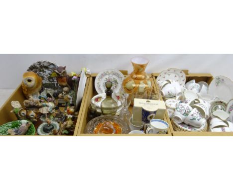 Duchess Indian Tree pattern tea wares, floral pattern Bone China tea set, Daum glass owl paperweight, The Leonardo Collection