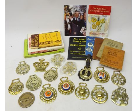 Collection of Victorian and later Horse brasses incl. Richardson Middlesbro' Chimney Builders, three enamel bulls eyes, eight