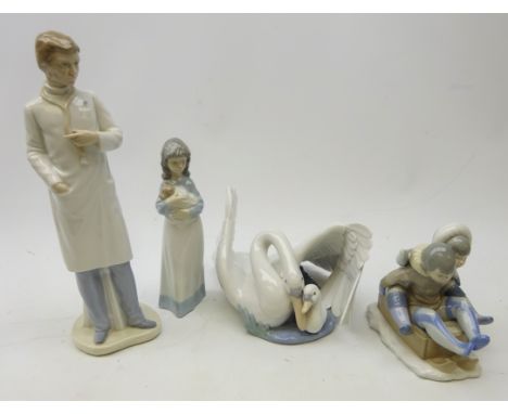 Lladro group 'Hang On' 5665, Nao Swan group, Doctor and child with puppy (4) Condition Report Click here for further images, 