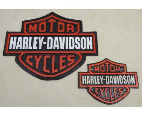 Pair graduated 'Harley-Davidson Motor Cycles' cast iron signs, L33cm max Condition Report Click here for further images, cond