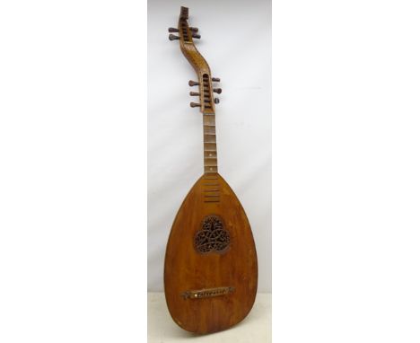 German ten-string lute guitar with segmented back, pierced spruce top and carved off-set neck, labelled and impressed Ritmull