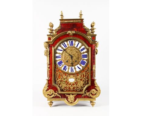 A GOOD LOUISE XVth TORTOISESHELL AND ORMOLU BRACKET CLOCK BY MARTINOT A PARIS with rich ormolu mounts, blue and white enamel 