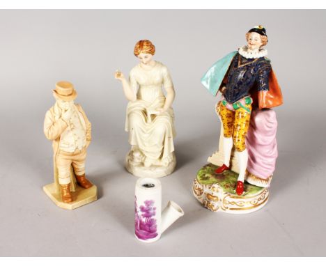 A MID 19th CENTURY WORCESTER KERR & BINNS RARE FIGURE OF AN ARTIST, together with a Royal Worcester figure of John Bull, a co