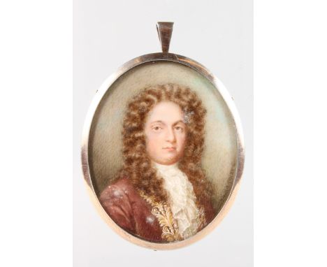 J. N. HAYWARD. Portrait miniature of a gentleman with long wig and white cravat. Signed J. L. Hayward, 7cms x 6 cms, the reve