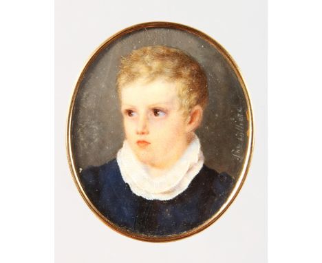 L. COLLIER. AN OVAL PORTRAIT MINIATURE OF A YOUNG BOY, head and shoulders wearing a ruff. Signed. 4.5cms x 4cms in a gilt met