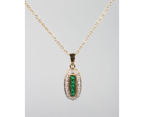 A 9CT GOLD, ENAMEL AND DIAMOND DECO STYLE NECKLACE.