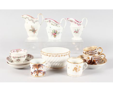 AN 18TH CENTURY NEW HALL CREAM JUG with pattern 172, another New hall cream jug pattern 241 and another similar jug, two New 