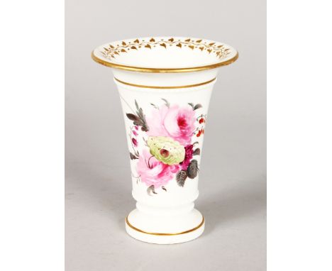 AN ENGLISH PORCELAIN SPILL VASE painted with a large floral spray in a beaded panel, possibly by Spode, pattern no. 321 in go