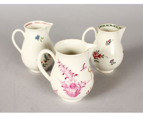 AN 18th CENTURY WORCESTER SPARROW BEAK JUG and two other Worcester sparrow beak jugs.