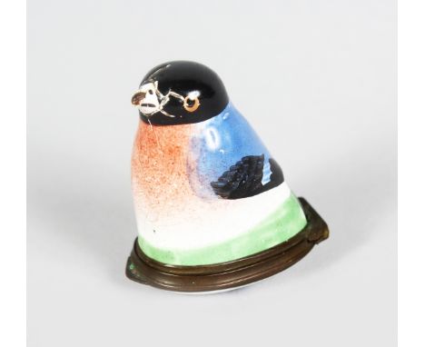 A BILSTON ENAMEL BID SHAPED BONBONNIERE, CIRCA 1780.