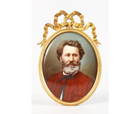 CONTINENTAL SCHOOL (CIRCA 1850-1860). A portrait of a man, head and shoulders with a beard. Painted on porcelain panel. 10cms