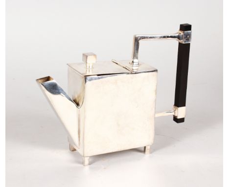 A CHRISTOPHER DRESSER DESIGN PLATED TEAPOT with ebony handle.