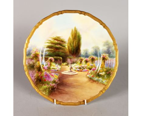 A ROYAL WORCESTER PLATE painted with sundial, Sandringham Gardens, by Raymond Rushton, signed, date code for 1939.