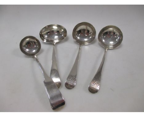 A Scottish silver fiddle pattern toddy ladle by David McDonald, Glasgow 1828, a pair of George III silver Old English pattern