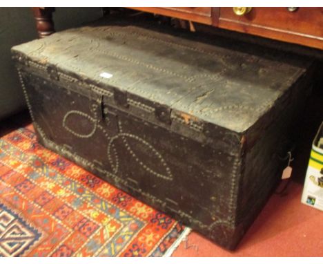 A late 18th/early 19th century leather studded trunk  