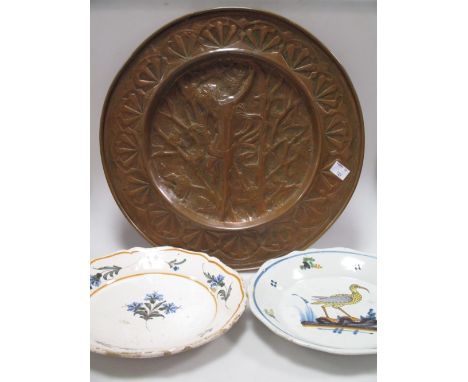 Two ceramic plates and a copper charger (3)  