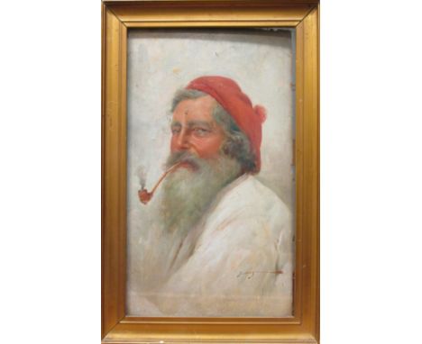 Neapolitan School - Study of a man with a pipe, oil on panel, signed lower right, 29 x 17 cm  