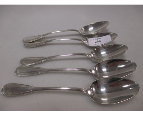 Five French silver teaspoons import marked for London 1902, a set of eleven silver gilt coffee spoons by Henry James Hulbert,