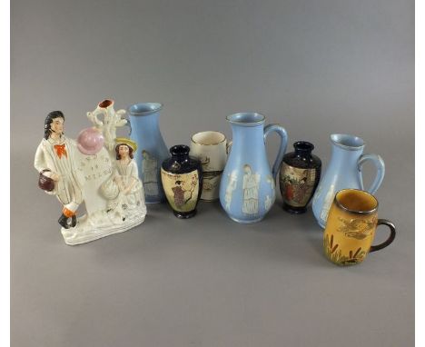 A group of mixed porcelain and pottery Including two pairs of Japanese Satsuma vases, a group of blue and white plates and bo