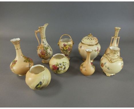 Nine pieces of Royal Worcester blush ivory to include a pot pourri jar and cover with inner liner, shape 1314, 14cm high, two