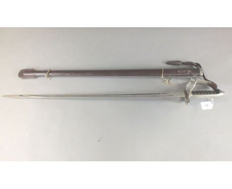 A late 19th/early 20th century sword the streel three bar hilt with wirebound shagreen grip, leather sword knot, the Solingen