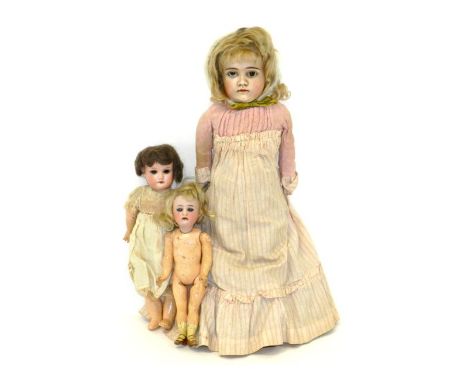 Armand Marseille bisque shoulder headed girl doll, impressed "7" to the back of the neck, painted eyelashes/eyebrows, sleepin