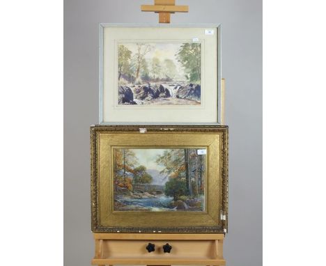 John R Lewis, Stone Bridge over a rocky stream, signed lower left, watercolour, 27 x 39cm, together with a watercolour of a r