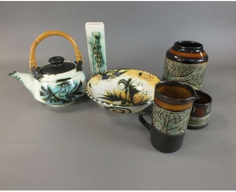 A collection of Cornish studio pottery, circa 1960s-1970s to include five lamp bases by Tremaen Pottery, Newlyn, three pieces