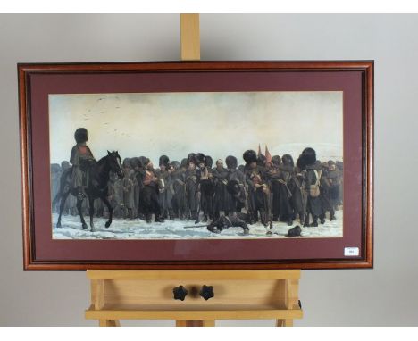 After Lady Butler, Roll call (The Scots Guards after the Battle of Inkerman), photographic print and a print depicting the Ba